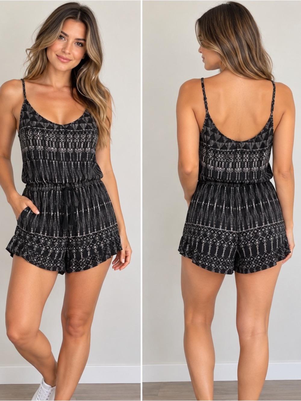 H&M Black & White Boho Geometric Romper โ Size S